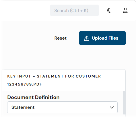 The Upload Files button in an upload configuration.